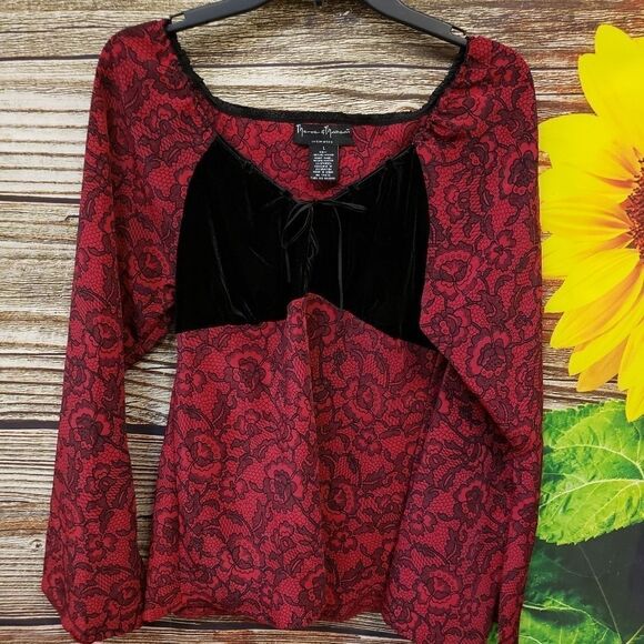 Mercer & Madison wine & black Mid Sleeve Blouse 👚 - Picture 1 of 6
